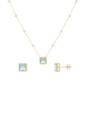 CONJUNTO COLAR COM PÉROLAS E BRINCOS QUADRADOS COM ZIRCÔNIA AZUL PARAÍBA CJ220-O