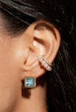 CONJUNTO COLAR COM PÉROLAS E BRINCOS QUADRADOS COM ZIRCÔNIA AZUL PARAÍBA CJ220-O
