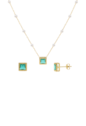 CONJUNTO COLAR COM PÉROLAS E BRINCOS QUADRADOS COM ZIRCÔNIA TURMALINA CJ220-O