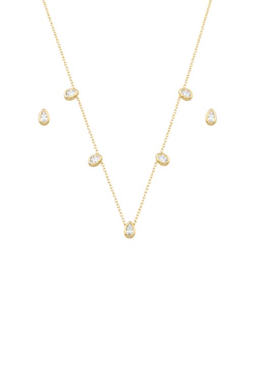 CONJUNTO COLAR E BRINCOS COM GOTAS CRISTAL BANHADO A OURO CJ207-O