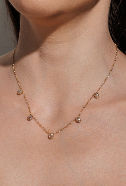 CONJUNTO COLAR E BRINCOS COM GOTAS CRISTAL BANHADO A OURO CJ207-O