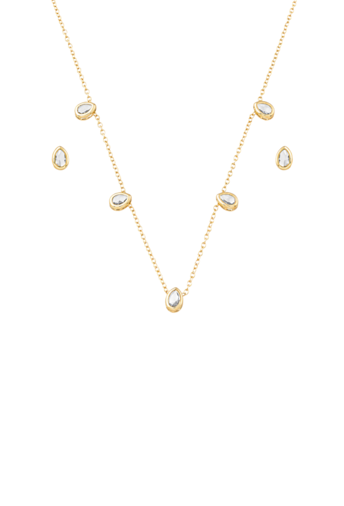 CONJUNTO COLAR E BRINCOS COM GOTAS TANZANITA BANHADO A OURO CJ207-O
