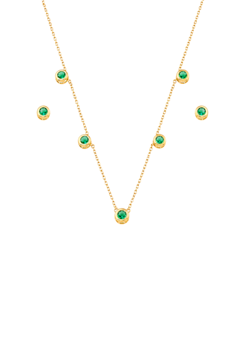 CONJUNTO COLAR E BRINCOS COM ZIRCÔNIA REDONDAS TURMALINA CJ208-O