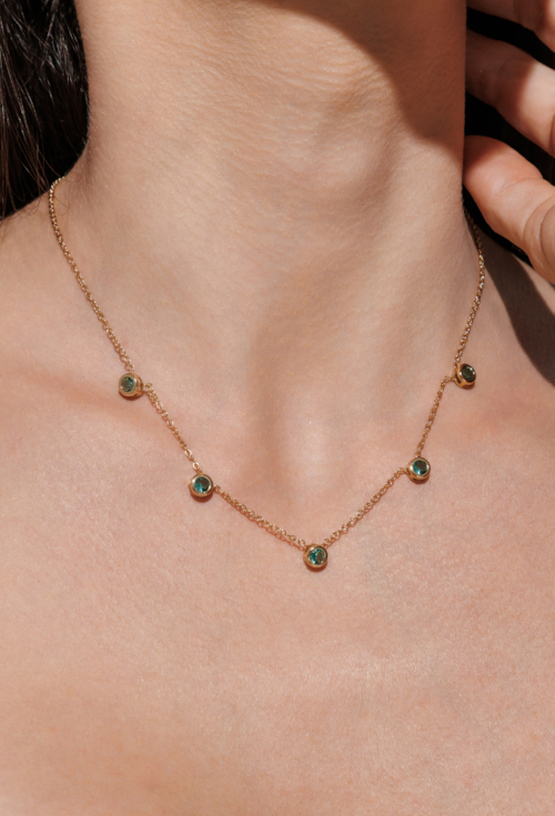 CONJUNTO COLAR E BRINCOS COM ZIRCÔNIA REDONDAS TURMALINA CJ208-O