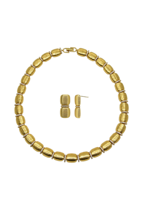 CONJUNTO COLAR E BRINCOS ELOS RETANGULARES CRAVEJADOS BANHADO A OURO 18K CJ232-O