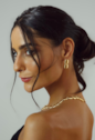 CONJUNTO COLAR E BRINCOS ELOS RETANGULARES CRAVEJADOS BANHADO A OURO 18K CJ232-O