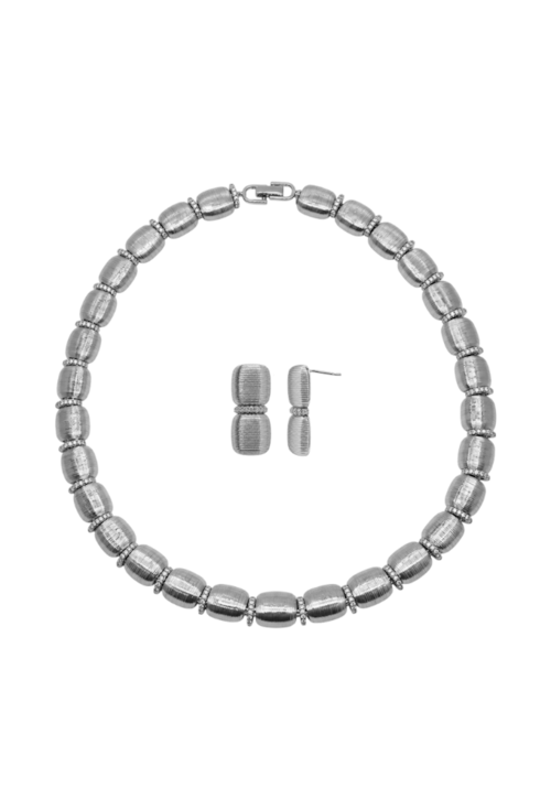 CONJUNTO COLAR E BRINCOS ELOS RETANGULARES CRAVEJADOS BANHADO A RÓDIO CJ232-R