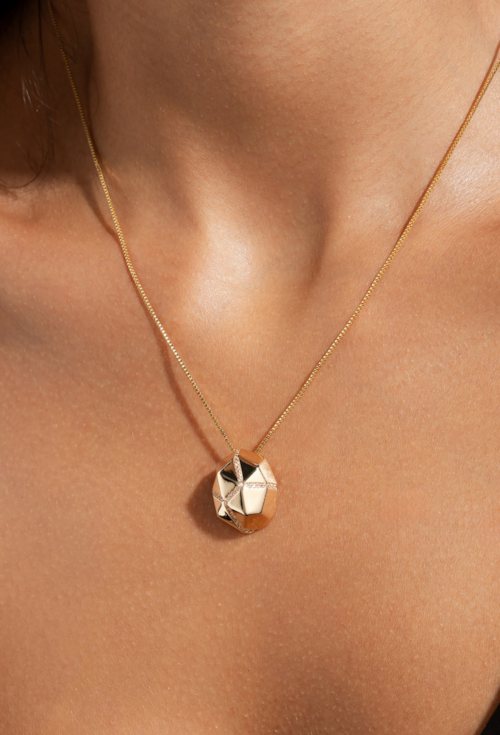 CONJUNTO COLAR E BRINCOS GEOMÉTRICOS CRAVEJADOS CJ222-O