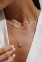 CONJUNTO COLAR E BRINCOS HEXAGONAL CRAVEJADO BANHADO A OURO CJ211-O