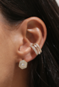 CONJUNTO COLAR E BRINCOS HEXAGONAL CRAVEJADO BANHADO A OURO CJ211-O