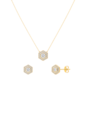 CONJUNTO COLAR E BRINCOS HEXAGONAL CRAVEJADO BANHADO A OURO CJ211-O