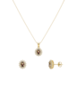 CONJUNTO COLAR E BRINCOS OVAL COM ZIRCÔNIAS CHOCOLATE BANHADO A OURO CJ217-O