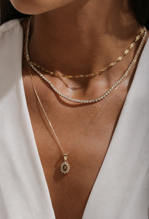 CONJUNTO COLAR E BRINCOS OVAL COM ZIRCÔNIAS CHOCOLATE BANHADO A OURO CJ217-O