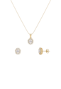 CONJUNTO COLAR E BRINCOS OVAL COM ZIRCÔNIAS CRISTAL BANHADO A OURO CJ217-O