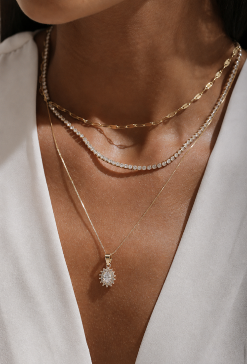 CONJUNTO COLAR E BRINCOS OVAL COM ZIRCÔNIAS CRISTAL BANHADO A OURO CJ217-O