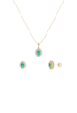 CONJUNTO COLAR E BRINCOS OVAL COM ZIRCÔNIAS TURMALINA BANHADO A OURO CJ217-O