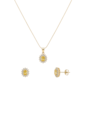 CONJUNTO COLAR E BRINCOS OVAL COM ZIRCÔNIAS YELLOW BANHADO A OURO CJ217-O