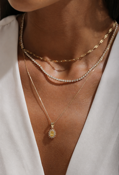 CONJUNTO COLAR E BRINCOS OVAL COM ZIRCÔNIAS YELLOW BANHADO A OURO CJ217-O