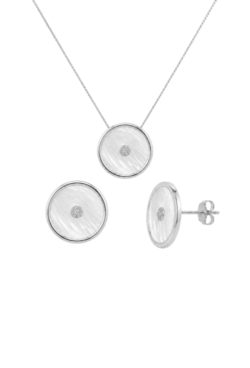 CONJUNTO COLAR E BRINCOS REDONDOS COM MADREPÉROLA CJ221-R