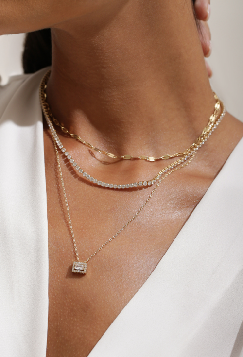 CONJUNTO COLAR E BRINCOS RETANGULAR CRAVEJADO BANHADO A OURO CJ214-O