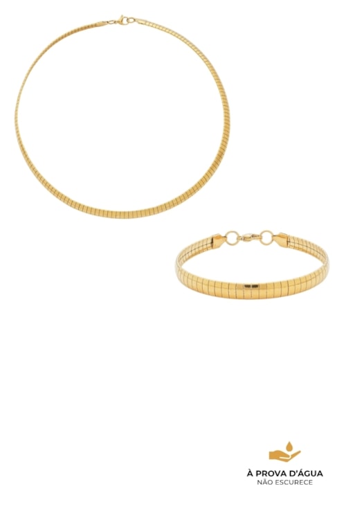 CONJUNTO COLAR E PULSEIRA EM AÇO DOURADO CJ171-AD