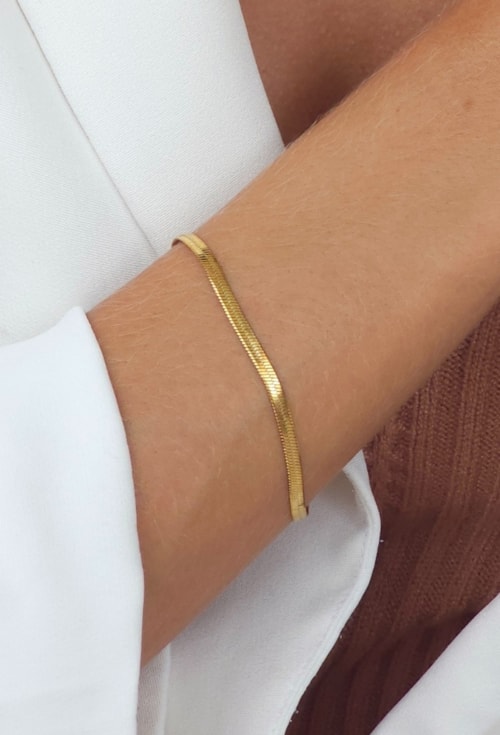 CONJUNTO COLAR E PULSEIRA FITA 3MM AÇO INOX DOURADO CJ173-AD