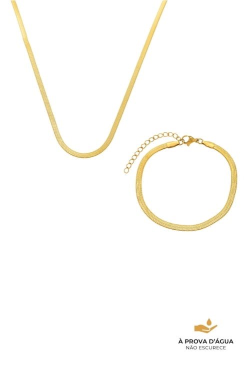 CONJUNTO COLAR E PULSEIRA FITA 3MM AÇO INOX DOURADO CJ173-AD