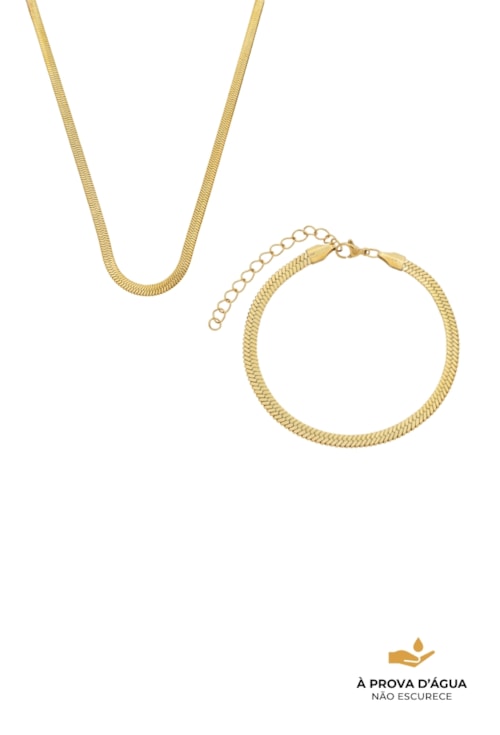 CONJUNTO COLAR E PULSEIRA FITA 4MM DOURADO CJ164-AD