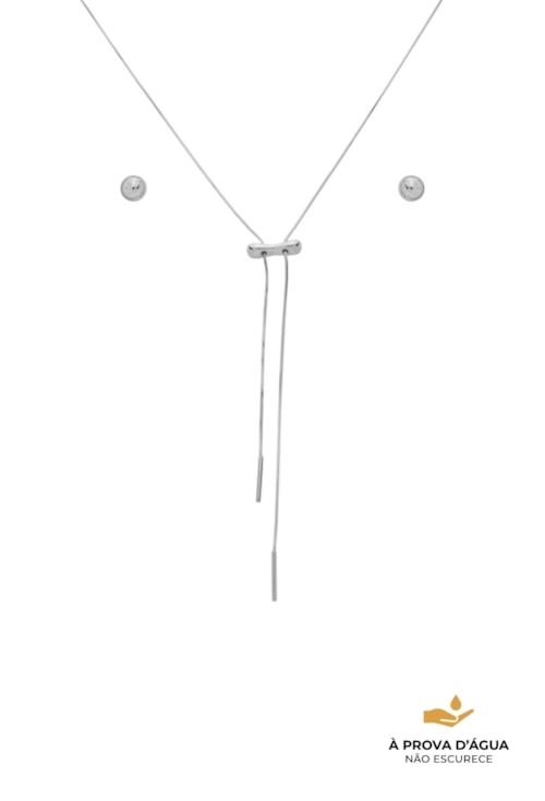 CONJUNTO COLAR GRAVATINHA E BRINCO ESFERA AÇO INOX CJ186-A