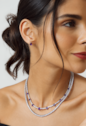 CONJUNTO COLAR RIVIERA CRISTAL E BRINCOS GOTA AMETISTA BANHADO A RÓDIO CJ231-R