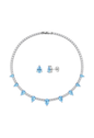 CONJUNTO COLAR RIVIERA CRISTAL E BRINCOS GOTA AZUL PARAÍBA BANHADO A RÓDIO CJ231-R