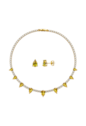 CONJUNTO COLAR RIVIERA CRISTAL E BRINCOS GOTA CITRINO BANHADO A OURO 18K CJ231-O