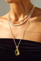 CONJUNTO COLAR RIVIERA CRISTAL E BRINCOS GOTA CITRINO BANHADO A OURO 18K CJ231-O