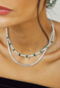 CONJUNTO COLAR RIVIERA CRISTAL E BRINCOS GOTA ESMERALDA BANHADO A RÓDIO CJ231-R