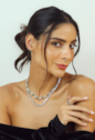 CONJUNTO COLAR RIVIERA CRISTAL E BRINCOS GOTA ESMERALDA BANHADO A RÓDIO CJ231-R