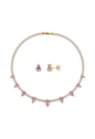 CONJUNTO COLAR RIVIERA CRISTAL E BRINCOS GOTA KUNZITA BANHADO A OURO 18K CJ231-O
