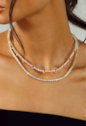 CONJUNTO COLAR RIVIERA CRISTAL E BRINCOS GOTA KUNZITA BANHADO A OURO 18K CJ231-O