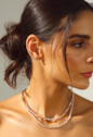 CONJUNTO COLAR RIVIERA CRISTAL E BRINCOS GOTA KUNZITA BANHADO A OURO 18K CJ231-O