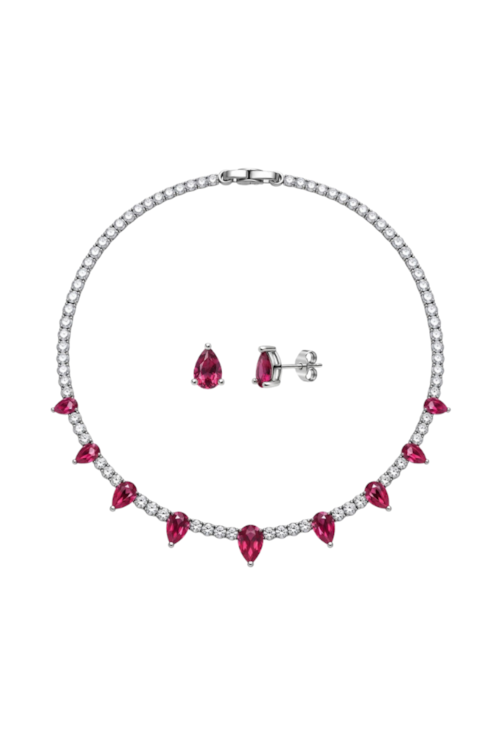 CONJUNTO COLAR RIVIERA CRISTAL E BRINCOS GOTA RUBELITA BANHADO A RÓDIO CJ231-R