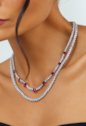 CONJUNTO COLAR RIVIERA CRISTAL E BRINCOS GOTA RUBELITA BANHADO A RÓDIO CJ231-R