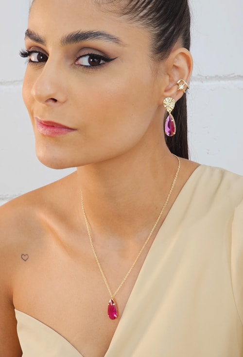 CONJUNTO COM BASE MARTELADA DE GOTA FÚCSIA CJ069-O