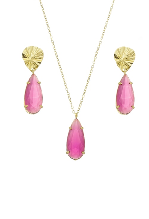 CONJUNTO COM BASE MARTELADA DE GOTA FÚCSIA FOSCA CJ069-O CONJUNTO COM BASE MARTELADA DE GOTA FÚCSIA FOSCA CJ069-O