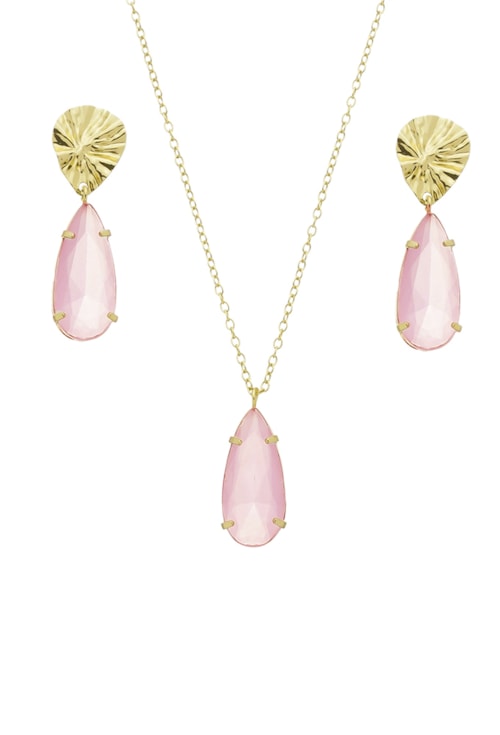 CONJUNTO COM BASE MARTELADA DE GOTA KUNZITA LEITOSA CJ069-O CONJUNTO COM BASE MARTELADA DE GOTA KUNZITA LEITOSA CJ069-O
