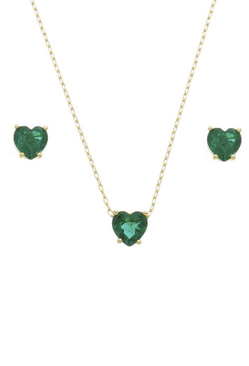 CONJUNTO COM CORAÇÃO ESMERALDA RUTILADA CJ085-O