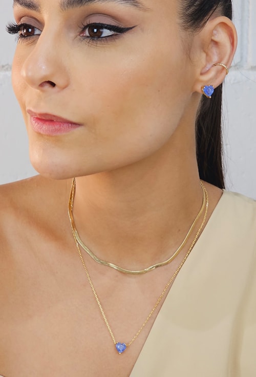CONJUNTO COM CORAÇÃO TANZANITA RUTILADA CJ085-O