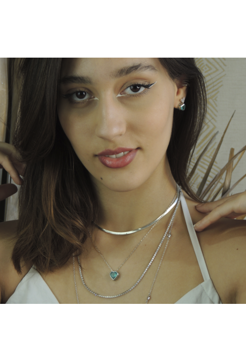 CONJUNTO COM PEDRA CORAÇÃO AZUL LEITOSO CJ025-R