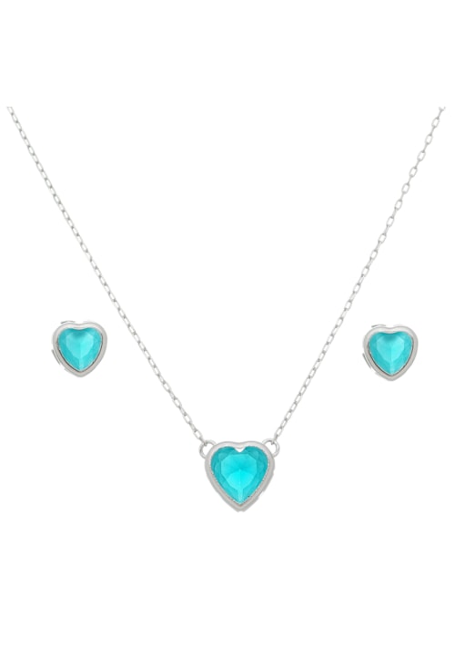 CONJUNTO COM PEDRA CORAÇÃO AZUL LEITOSO CJ025-R
