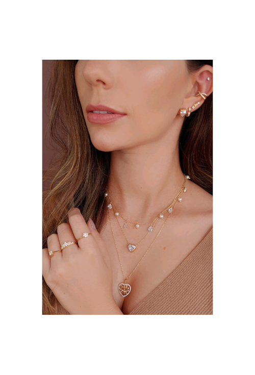 CONJUNTO COM PEDRA CORAÇÃO CRISTAL CJ025-O