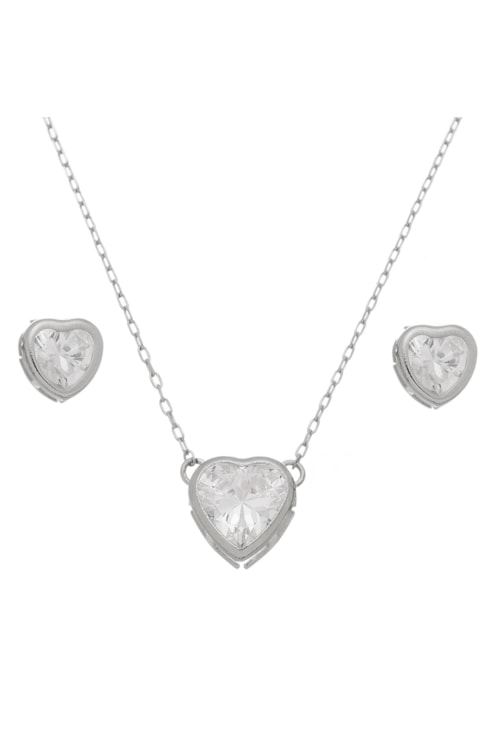 CONJUNTO COM PEDRA CORAÇÃO CRISTAL CJ025-R