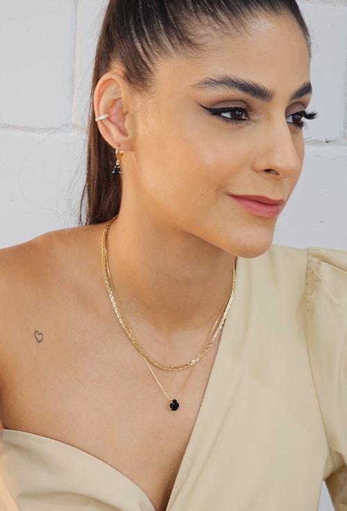 CONJUNTO COM PEDRA GOTA ÔNIX CJ009-O
